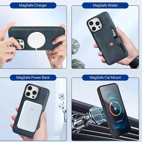 Magnetic Leather Case for iPhone with Card Holder