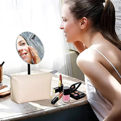 Compact Solid Secure Zipper PU Leather Cosmetic Pouch