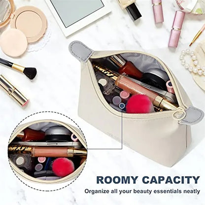 Compact Solid Secure Zipper PU Leather Cosmetic Pouch
