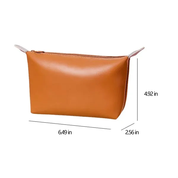 Compact Solid Secure Zipper PU Leather Cosmetic Pouch