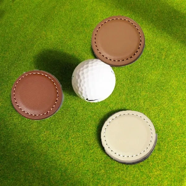 Durable Compact  Magnetic PU Leather Round Golf Ball Marker