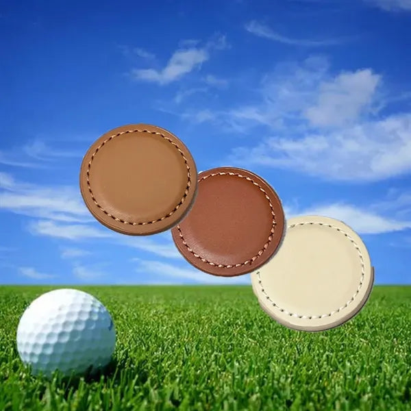 Durable Compact  Magnetic PU Leather Round Golf Ball Marker