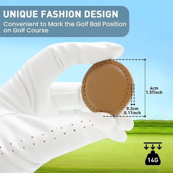Durable Compact  Magnetic PU Leather Round Golf Ball Marker