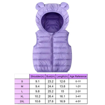 Winter bear ears zipper up jacket baby boy girl hooded vest