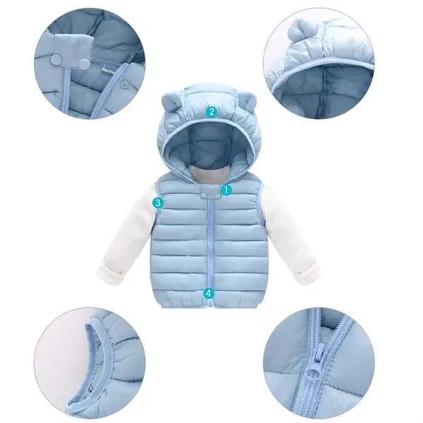 Winter bear ears zipper up jacket baby boy girl hooded vest