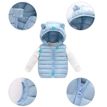 Winter bear ears zipper up jacket baby boy girl hooded vest