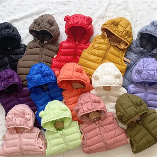 Winter bear ears zipper up jacket baby boy girl hooded vest