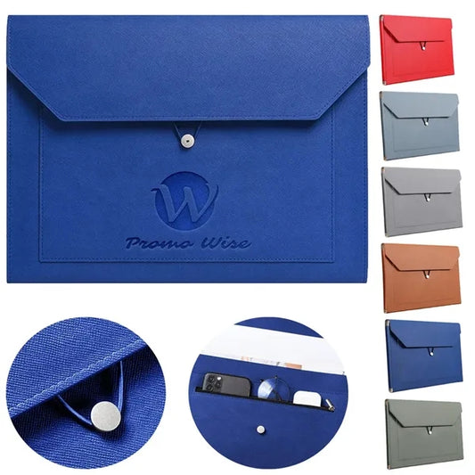PU Leather File Bag with Elastic Closure and Zippered Pocket