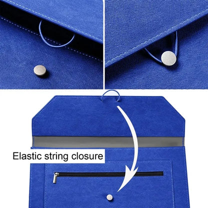 PU Leather File Bag with Elastic Closure and Zippered Pocket
