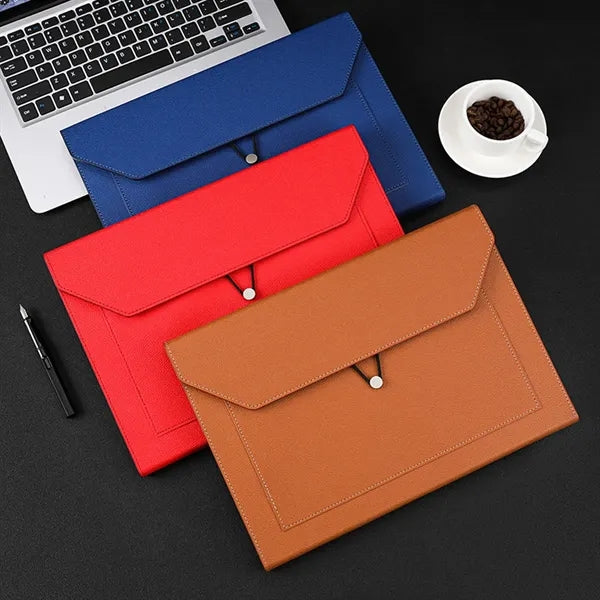PU Leather File Bag with Elastic Closure and Zippered Pocket