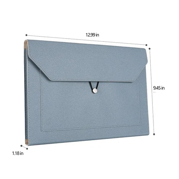 PU Leather File Bag with Elastic Closure and Zippered Pocket