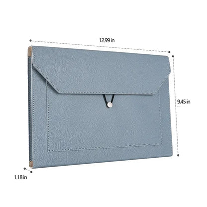 PU Leather File Bag with Elastic Closure and Zippered Pocket