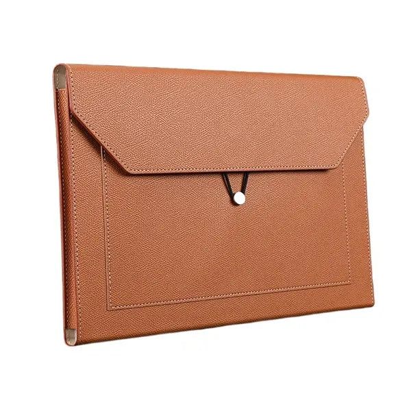 PU Leather File Bag with Elastic Closure and Zippered Pocket