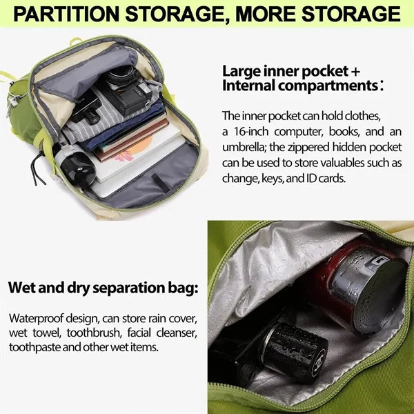 Foldable Spacious Waterproof Hiking Daypack with Rain Cover
