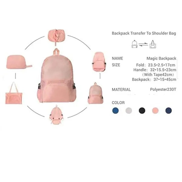 2 In 1 Foldable Backpack Transfer to Shoulder Bag