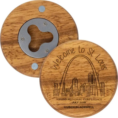 Round with Metal Jaw on Back Wood Bottle Opener