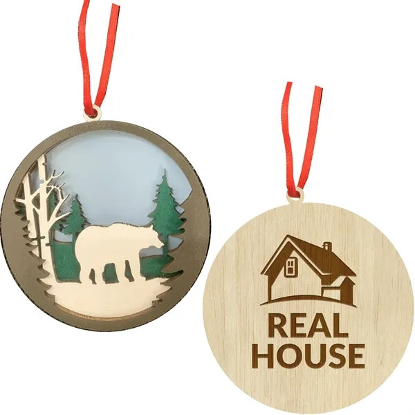 Bear in Woods Layered Wood Ornament