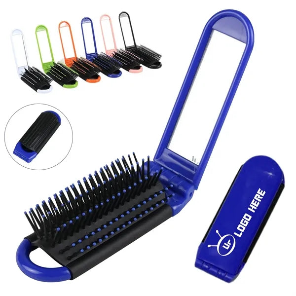 Foldable Hair Brush w/ Compact Mirror
