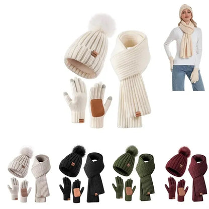 Womens Winter Beanie Hat Scarf Gloves Set