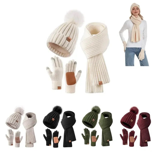 Womens Winter Beanie Hat Scarf Gloves Set
