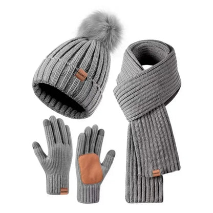 Womens Winter Beanie Hat Scarf Gloves Set
