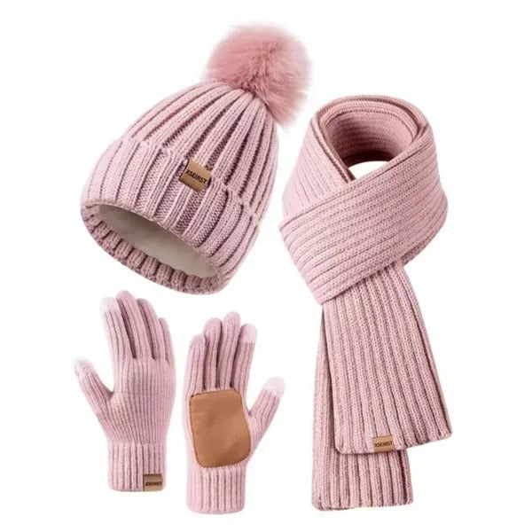 Womens Winter Beanie Hat Scarf Gloves Set