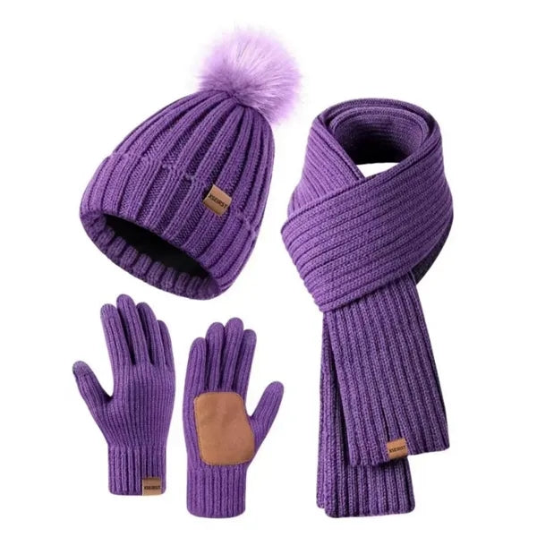Womens Winter Beanie Hat Scarf Gloves Set