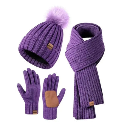Womens Winter Beanie Hat Scarf Gloves Set