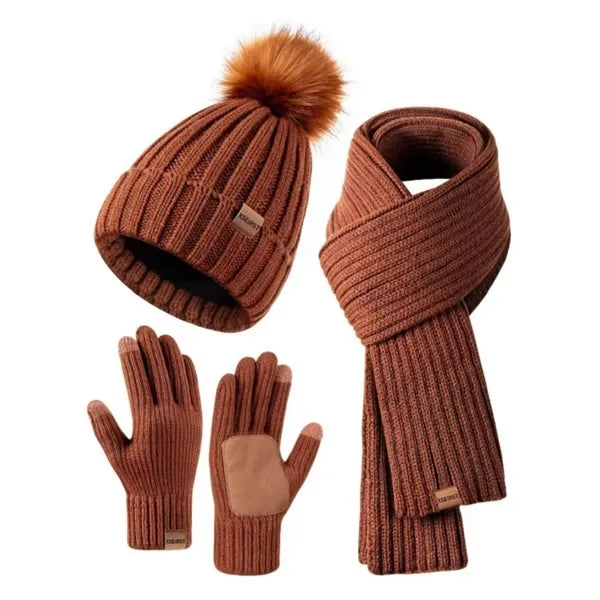 Womens Winter Beanie Hat Scarf Gloves Set