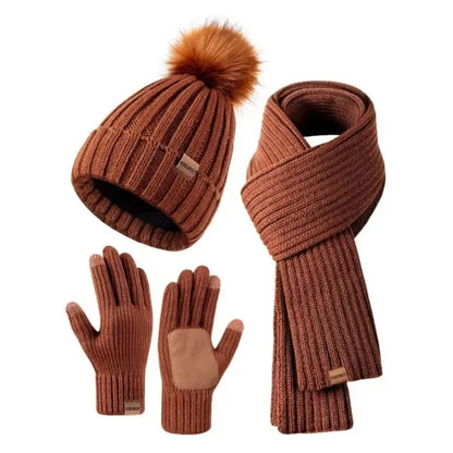 Womens Winter Beanie Hat Scarf Gloves Set