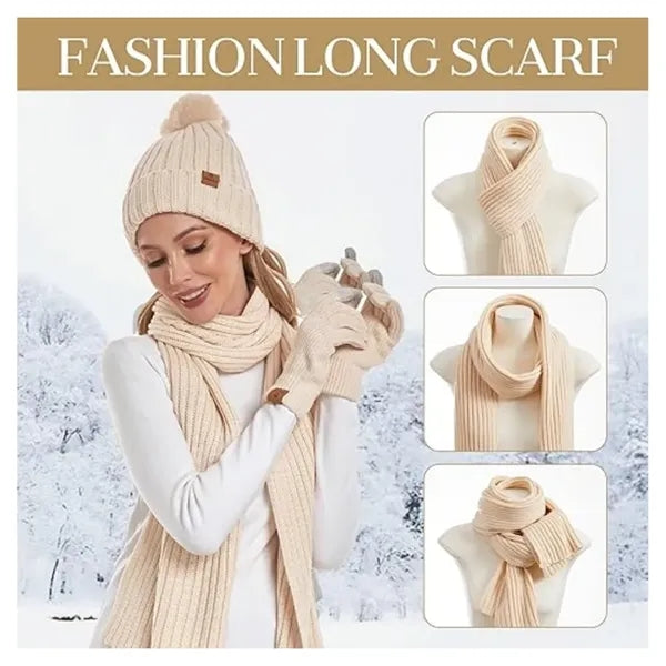 Womens Winter Beanie Hat Scarf Gloves Set