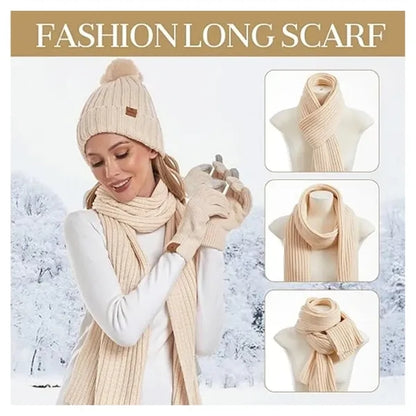 Womens Winter Beanie Hat Scarf Gloves Set