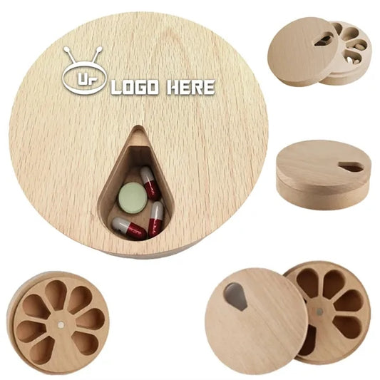 Wood Pill Case With 7 Compartments