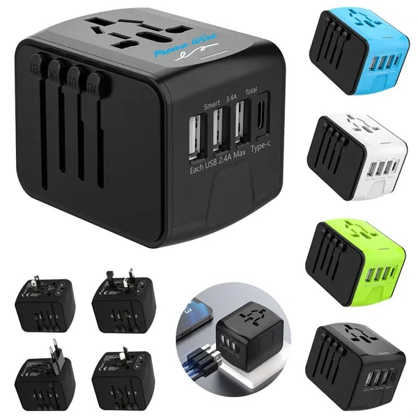 4 Device Charging Smart USB Ports Global Travel Adapter