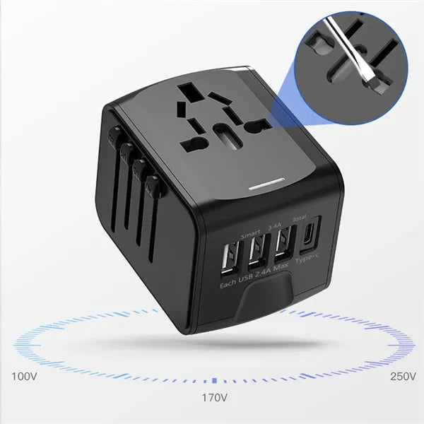 4 Device Charging Smart USB Ports Global Travel Adapter