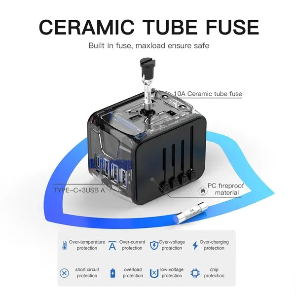 4 Device Charging Smart USB Ports Global Travel Adapter