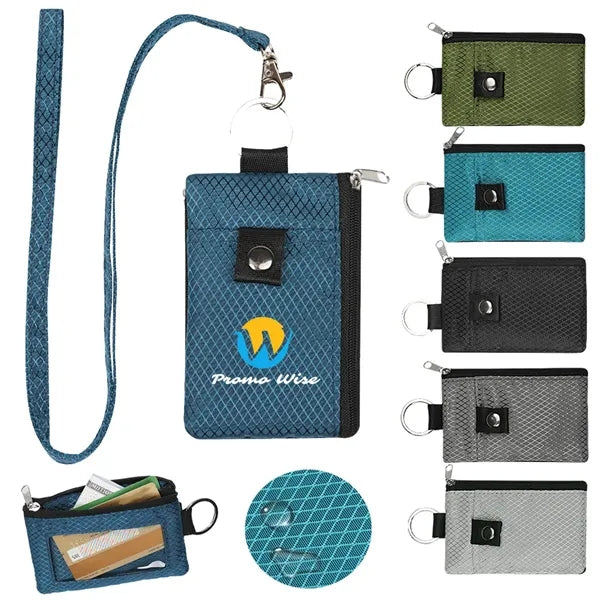 RFID-Blocking Multi-Pocket Polyester Wallet with Neck Strap