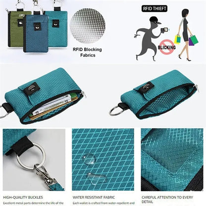 RFID-Blocking Multi-Pocket Polyester Wallet with Neck Strap