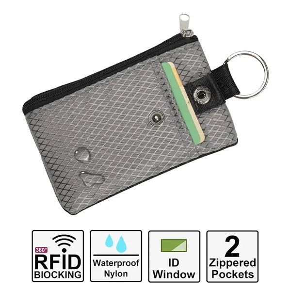 RFID-Blocking Multi-Pocket Polyester Wallet with Neck Strap