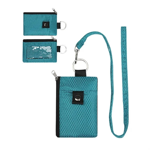 RFID-Blocking Multi-Pocket Polyester Wallet with Neck Strap