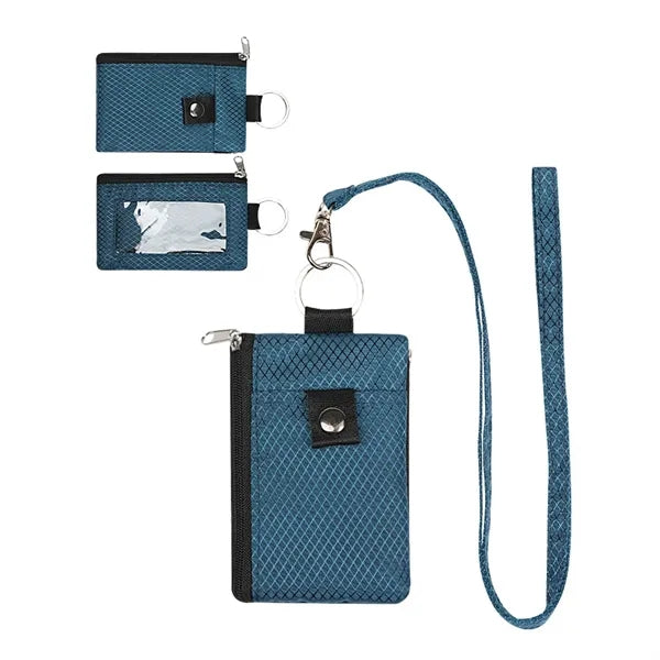 RFID-Blocking Multi-Pocket Polyester Wallet with Neck Strap