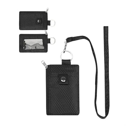 RFID-Blocking Multi-Pocket Polyester Wallet with Neck Strap