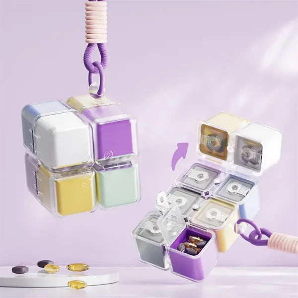 Travel Pill Box Magnetic Cube Organizer Vitamin Cases