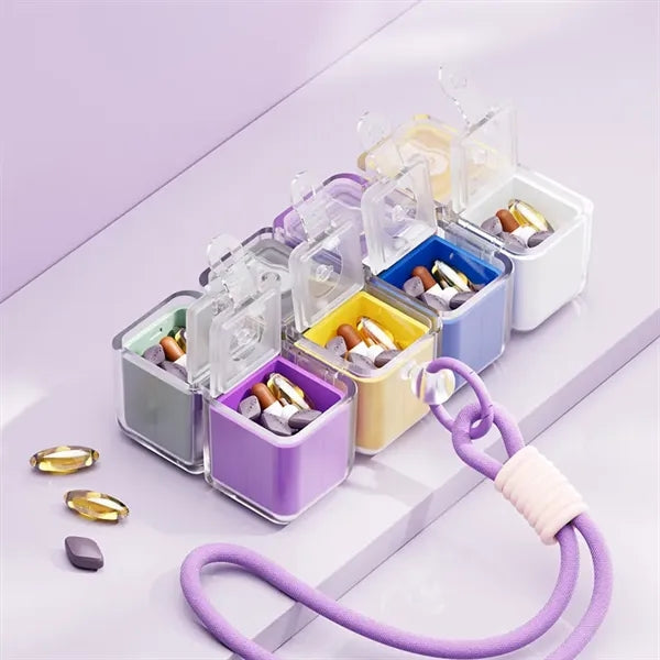 Travel Pill Box Magnetic Cube Organizer Vitamin Cases