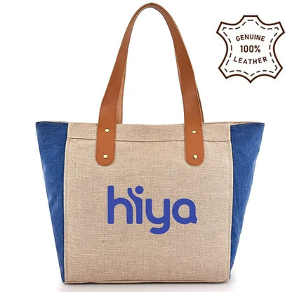 Leather Handle Tote With Contrasting Side Gussets