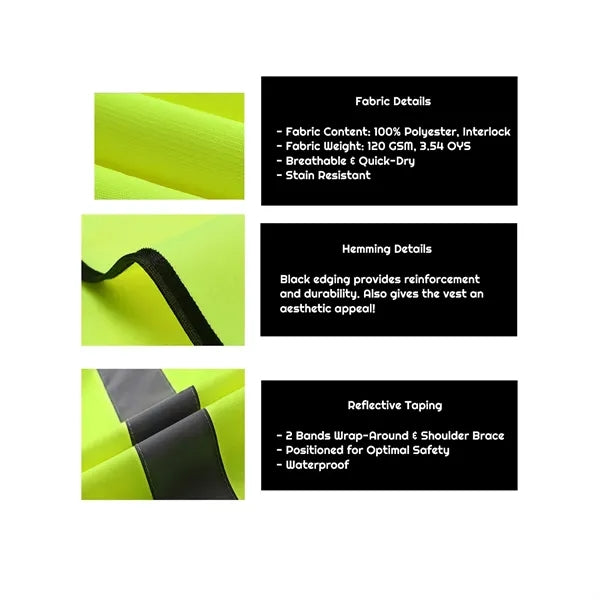 VISIPRO Unisex Hook & Loop Safety Vest w/ Reflective Bands &
