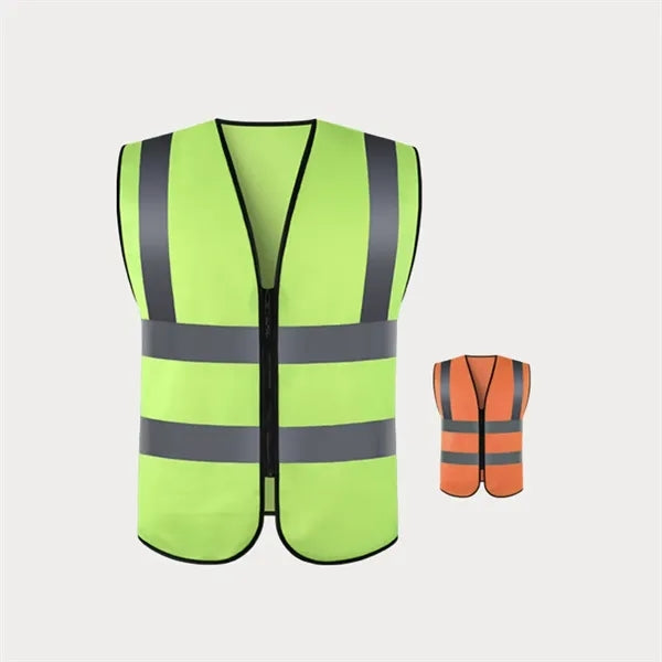 VISIPRO Unisex Front Zip Safety Vest w/ Reflective Bands & B