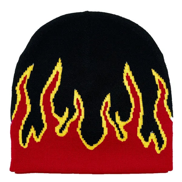 Flame Pattern Stretch Beanie with Custom Logo