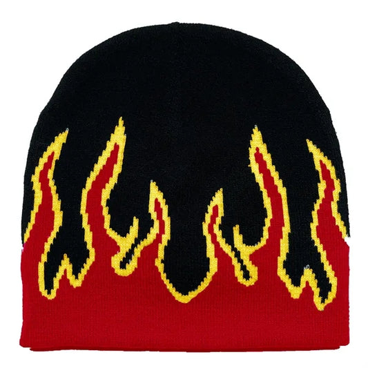 Flame Pattern Stretch Beanie with Custom Logo