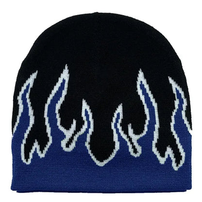Flame Pattern Stretch Beanie with Custom Logo